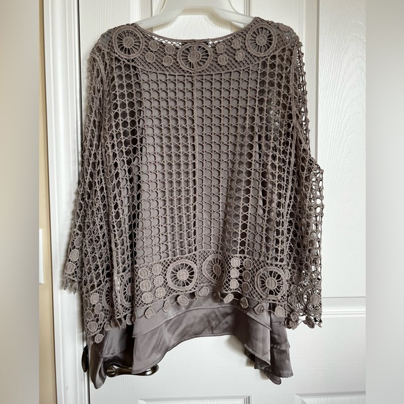 Open Front 3/4 Sleeves Crochet Sweater, & coordinating Tank Top. Taupe. - Picture 9 of 15